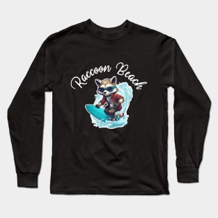 Raccoon Surfing - Raccoon Beach (White Lettering) Long Sleeve T-Shirt